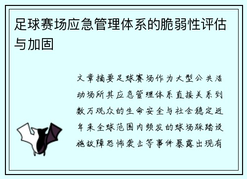 足球赛场应急管理体系的脆弱性评估与加固